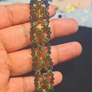 Elegant Green Glass And CZ Bracelet